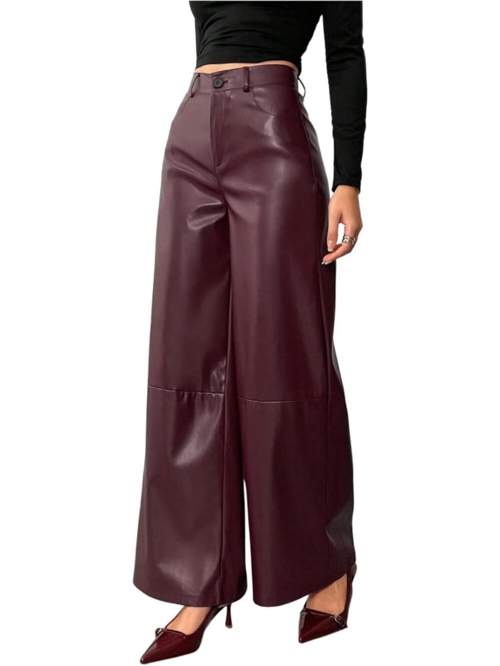 Chic Faux Leather High Waist Wide Leg Pants for Women - Trendy & Stylish Fit
